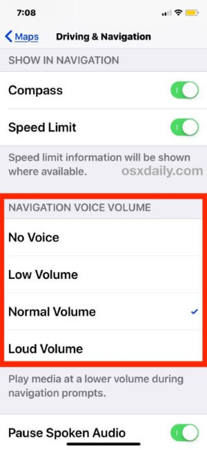 Navigation Voice Volume Levels